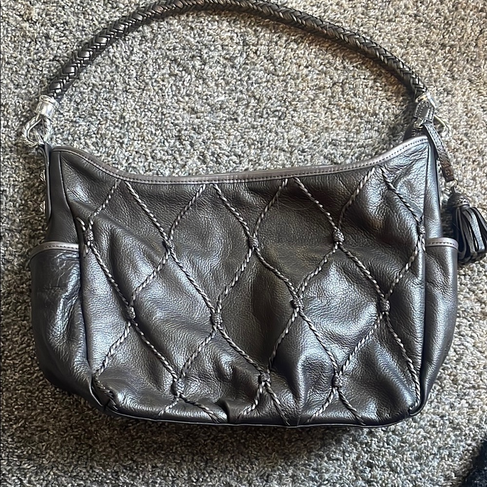 Brighteon Leather Shoulder Bag - gun metal